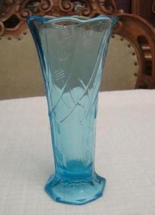 Антикварная ваза цветное голубое стекло 1930 годов4 фото