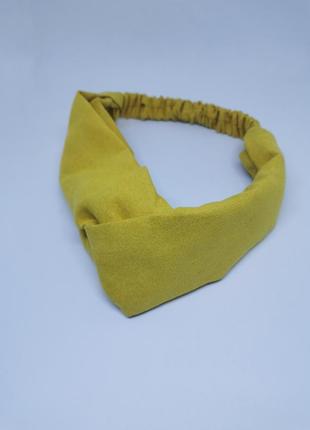 Повязка - чалма тюрбан с узлом на голову желтая2 фото