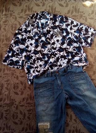 Трендовая натуральная рубашка оверсайз в анютины глазки