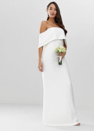 Белое свадебное платье из крепа с открытыми плечами asos edition1 фото