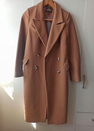 Демисезонное бежевое пальто кашемир