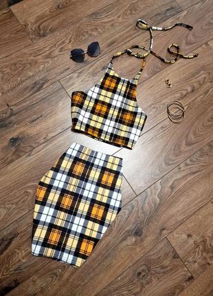 Костюм в клетку юбка + топ