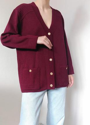 Винтажный шерстяной кардиган бордовый свитер винтаж кардиган шерсть свитер кофта с пуговицами пуловер реглан лонгслив2 фото