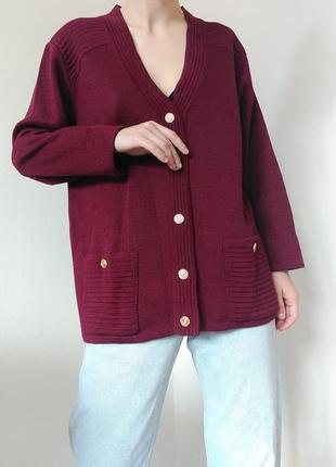 Вінтажний шерстяний кардиган бордовий светр вінтаж кардиган шерсть светр кофта з гудзиками пуловер реглан лонгслів