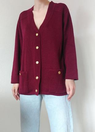 Винтажный шерстяной кардиган бордовый свитер винтаж кардиган шерсть свитер кофта с пуговицами пуловер реглан лонгслив3 фото
