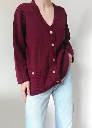 Винтажный шерстяной кардиган бордовый свитер винтаж кардиган шерсть свитер кофта с пуговицами пуловер реглан лонгслив5 фото