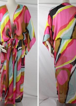 ♥️ накидка кимоно платье туника сарафан халат пляжный h&m разноцветный пляж длинная макси4 фото