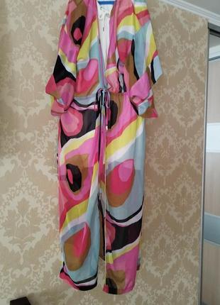 ♥️ накидка кимоно платье туника сарафан халат пляжный h&m разноцветный пляж длинная макси5 фото