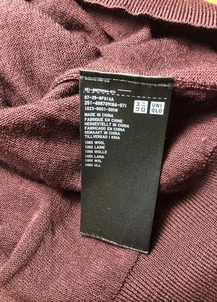 Uniqlo бордовый кардиган меринос шерсть 100% тонкий мягкий неколючий базовый7 фото