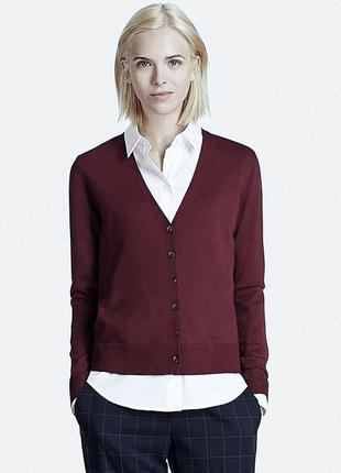 Uniqlo бордовый кардиган меринос шерсть 100% тонкий мягкий неколючий базовый1 фото