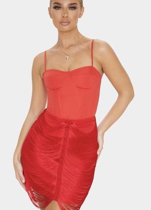 Юбка prettylittlething красная бахрома