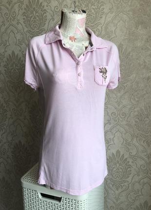 Красивая тонкая розовая футболка-поло fuda. р.s (хорошо садится на наш 44-46)