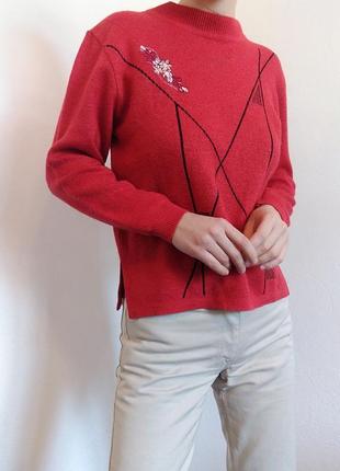 Винтажный свитер с вышивкой джемпер красный свитер винтаж джемпер кофта пуловер реглан лонгслив6 фото