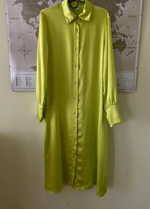 Шикарное платье италия лимонная шелк рубашечное