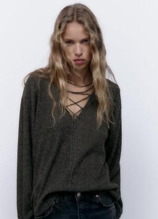 Світшот zara, кофтинка, светр зі шнурівкою, лонгслів, свитер свитшот