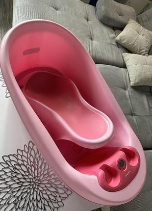 Ванна babyhood дельфин с термометром розовая