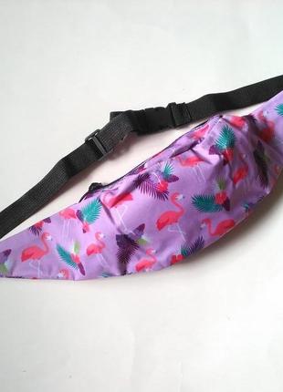 Новая модная бананка, барыжка, сумка на пояс, поясная сумка розовый фламинго3 фото