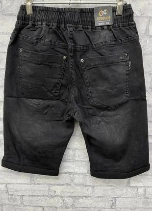 Чоловічі чорні джинсові шорти на гумці2 фото