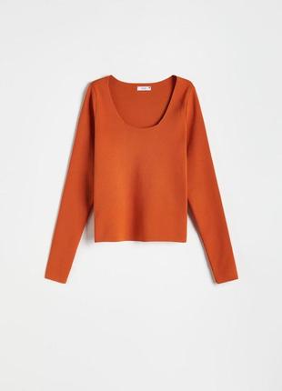 Кораловий жіночий вкорочений джемпер з широкою горловиною трикотажна блузка з довгим рукавом весна осінь помаранчевий коричневий оранжевий светр