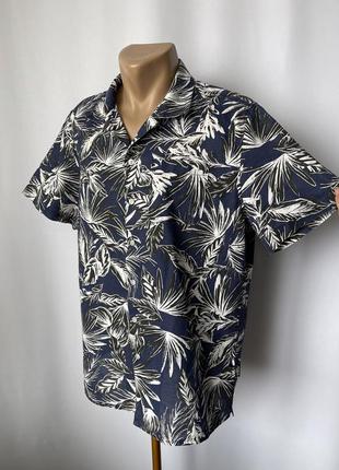 Superdry рубашка гавайка тенниска синяя с принтом хлопок гавайская рубашка лён3 фото