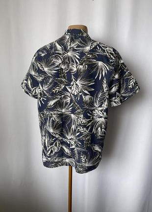 Superdry рубашка гавайка тенниска синяя с принтом хлопок гавайская рубашка лён4 фото