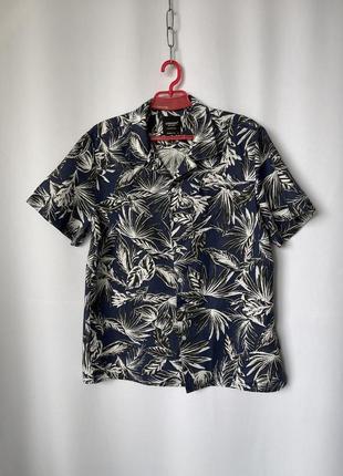 Superdry рубашка гавайка тенниска синяя с принтом хлопок гавайская рубашка лён7 фото