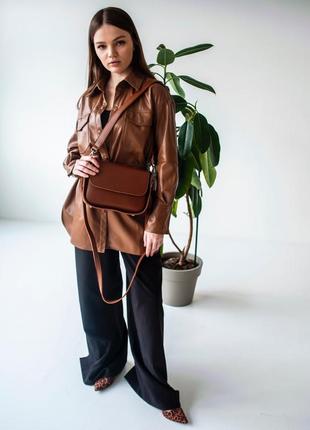 Стильна сумка кроссбоді, жіноча сумка через плече, каркасна теракотова сумка з двома ремінцями3 фото