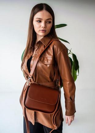 Стильна сумка кроссбоді, жіноча сумка через плече, каркасна теракотова сумка з двома ремінцями2 фото