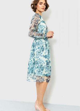 Нежное шифоновое женское платье с цветочным принтом легкое голубое платье с длинными рукавами платье миди1 фото