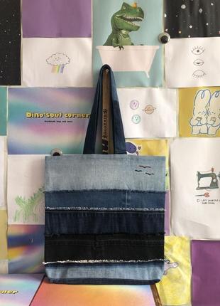 Оригинальная джинсовая эко сумка , сумка для покупок , шоппер handmade