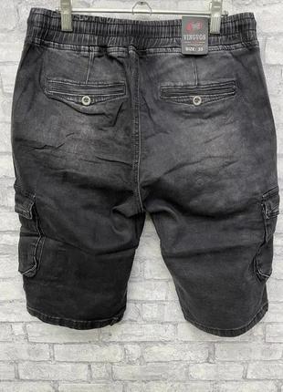 Мужские черные джинсовые шорты на резинке с карманами по бокам большого размера2 фото