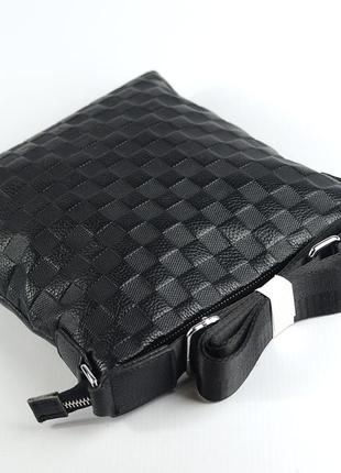 Кожаная мужская сумка черного цвета, черная маленькая наплечная сумочка из натуральной кожи5 фото