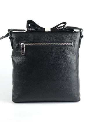 Кожаная мужская сумка черного цвета, черная маленькая наплечная сумочка из натуральной кожи3 фото
