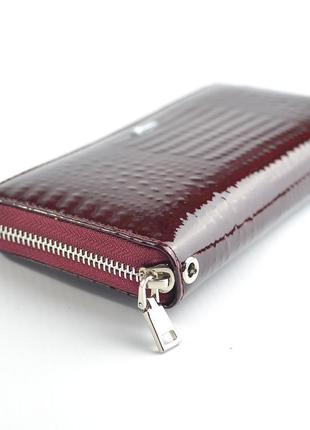 Бордовый женский лаковый кошелек портмоне на молнии, классический кожаный большой кошелек5 фото