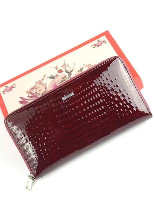 Бордовый женский лаковый кошелек портмоне на молнии, классический кожаный большой кошелек2 фото