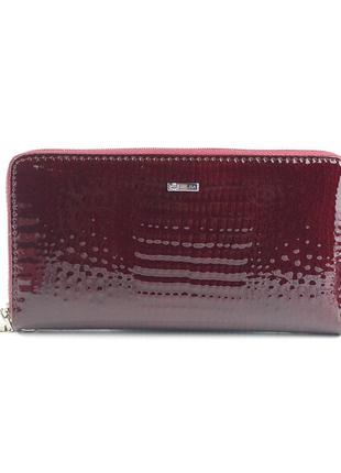Бордовый женский лаковый кошелек портмоне на молнии, классический кожаный большой кошелек4 фото