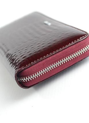 Бордовый женский лаковый кошелек портмоне на молнии, классический кожаный большой кошелек7 фото