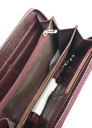 Бордовый женский лаковый кошелек портмоне на молнии, классический кожаный большой кошелек6 фото