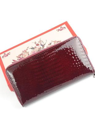 Бордовый женский лаковый кошелек портмоне на молнии, классический кожаный большой кошелек3 фото