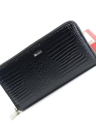 Черный лаковый женский кожаный кошелек на молнии, классический большой кошелек портмоне с тиснением3 фото