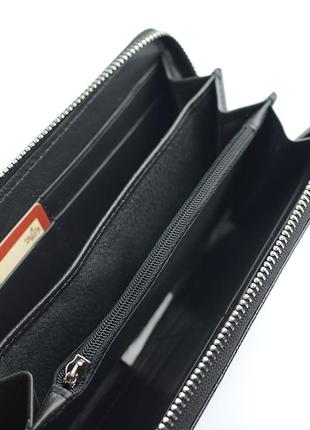 Черный лаковый женский кожаный кошелек на молнии, классический большой кошелек портмоне с тиснением7 фото