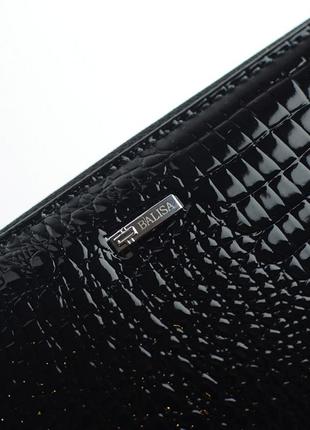 Черный лаковый женский кожаный кошелек на молнии, классический большой кошелек портмоне с тиснением6 фото