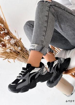 Кросівки жіночі saran чорні + білий + сірий, екошкіра/еконубук/текстиль6 фото