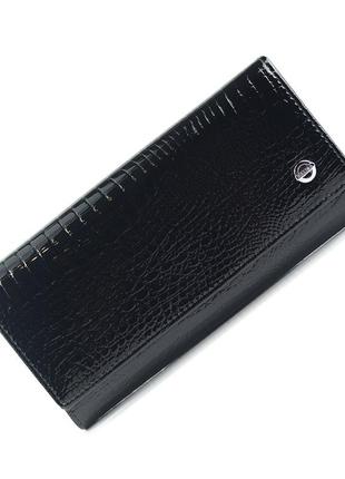 Классический женский лаковый кожаный кошелек на кнопке, черный модный кошелек портмоне с тиснением