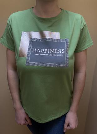 Салатово-зеленая футболка с минималистичным интересным принтом💚💚💚6 фото
