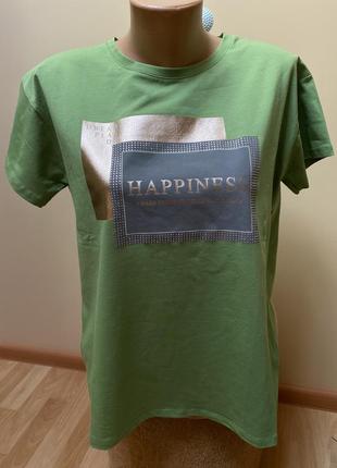 Салатово-зеленая футболка с минималистичным интересным принтом💚💚💚2 фото