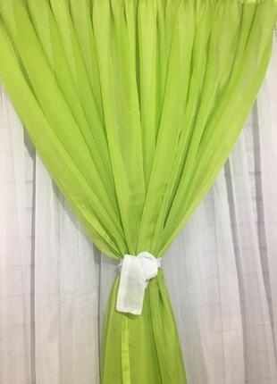 Готова салатова коротка пошита тюль фіранка для кухні, веранди, вітальні