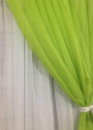 Готова салатова коротка пошита тюль фіранка для кухні, веранди, вітальні