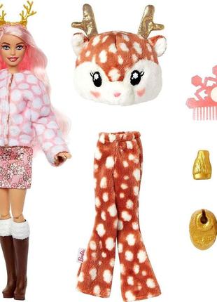 Уценка!кукла barbie олененок, барби зимний блеск barbie cutie reveal deer plush doll, с аксессуарами3 фото