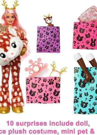 Уценка!кукла barbie олененок, барби зимний блеск barbie cutie reveal deer plush doll, с аксессуарами6 фото